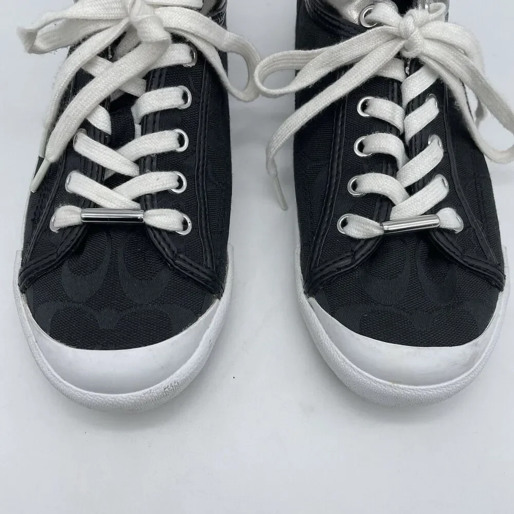 Coach New York Francesca C Monogram Lace Up Sneakers Women’s 8.5B Black/Silver